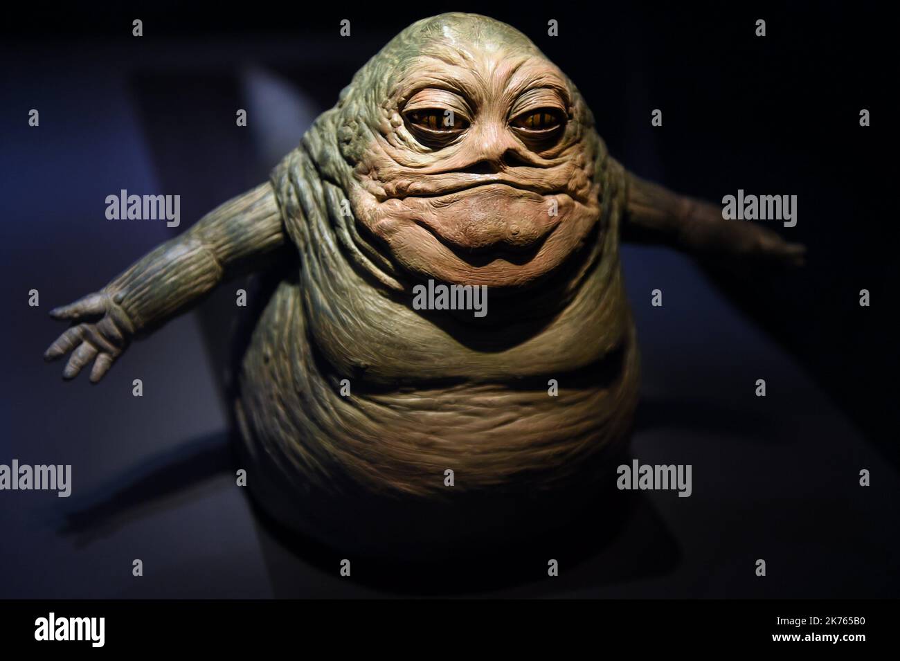 Model of Jabba LE HUTT (episode I The Phantom Menace - 1999) in the exhibition Star Wars Identities. Stock Photo