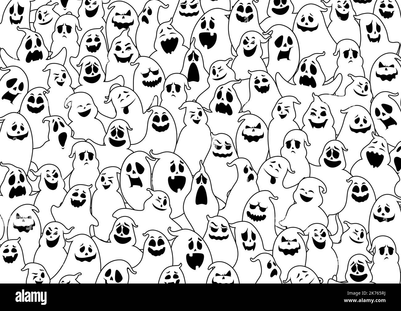 Cartoon halloween ghosts pattern. Monochrome vector ornament, creative ...