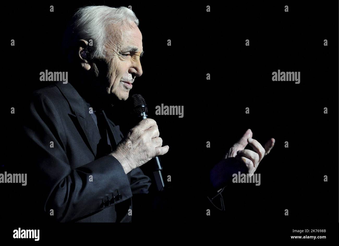 CHARLES AZNAVOUR AT THE ZENITH OF TOULOUSE / SONG TOUR CHANSON SONGS MUSIC HALL  French singer and songwriter Charles Aznavour has died at 94 after a career lasting more than 80 years, a spokesman says. The French and Armenian performer sold over 180 million records. Stock Photo