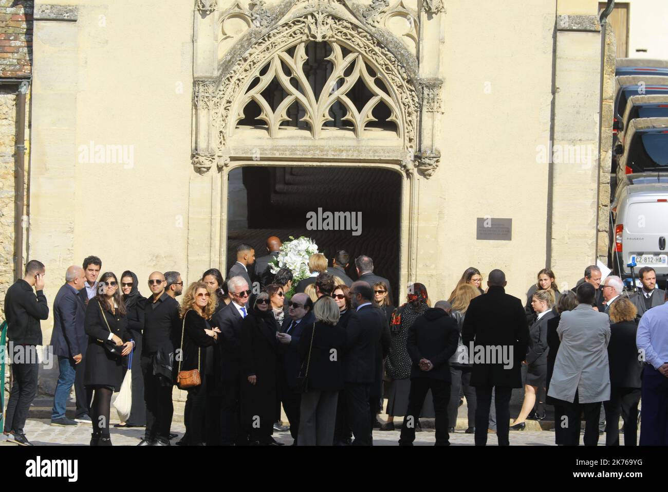 Funeral of Charles Aznavour. French singer, songwriter and actor Charles Aznavour, passed away last night at 94.   The funeral of Charles Aznavour at the Armenian Cathedral of St. John the Baptist in Paris and Montfort-l'Amaury Cemetery in the department of Yvelines, France Stock Photo