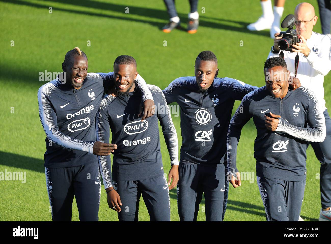 MAMDOU SAKHO, TANGUY NDOMBELE, BLAISE MATUIDI, STEVE MANDANDA during a training session in Clairefontaine on October 8, 2018, ahead the unpcoming friendly football match against Iceland and the Nations League match against Germany. Stock Photo