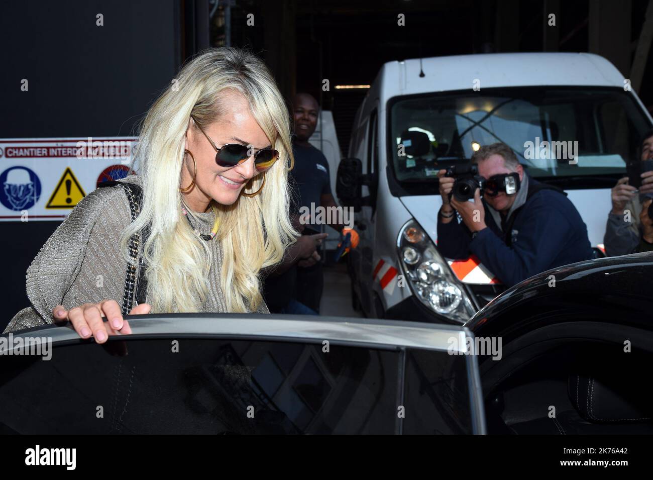 Laeticia Hallyday is coming out of an appointment in Paris, France