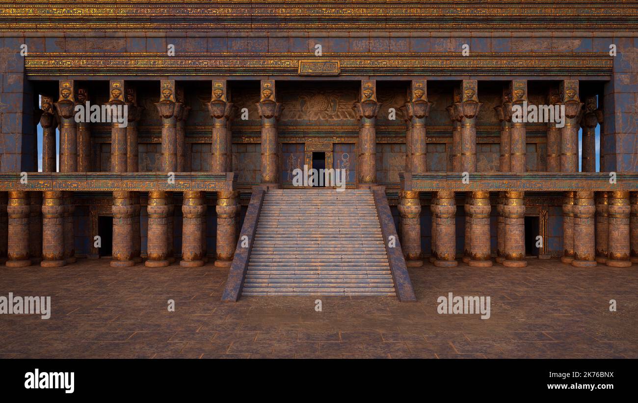 3d render of an ancient Egyptian temple with decorative blue painted ...