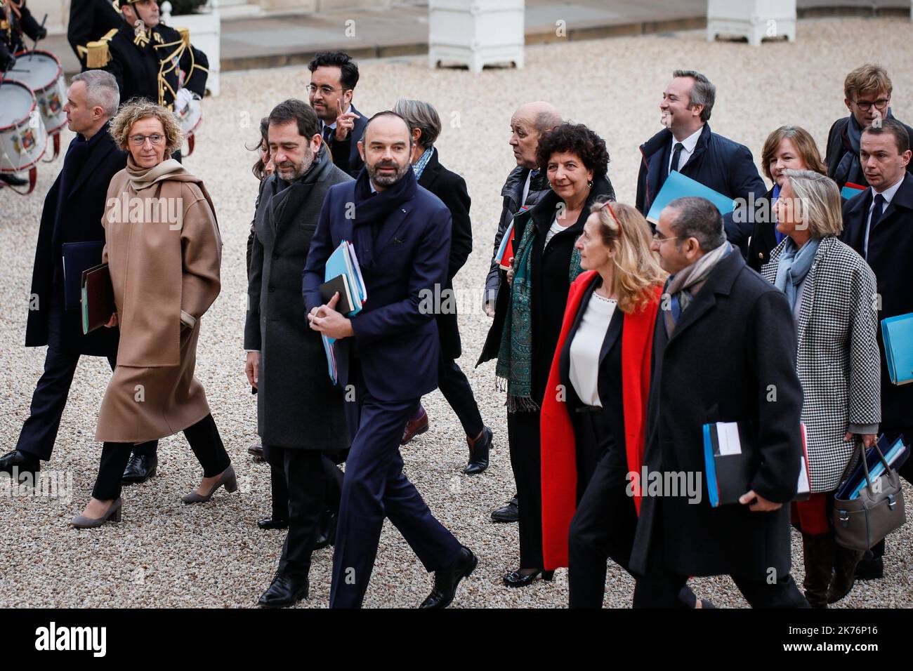 French Prime Minister Edouard Philippe (centre) and members of the ...