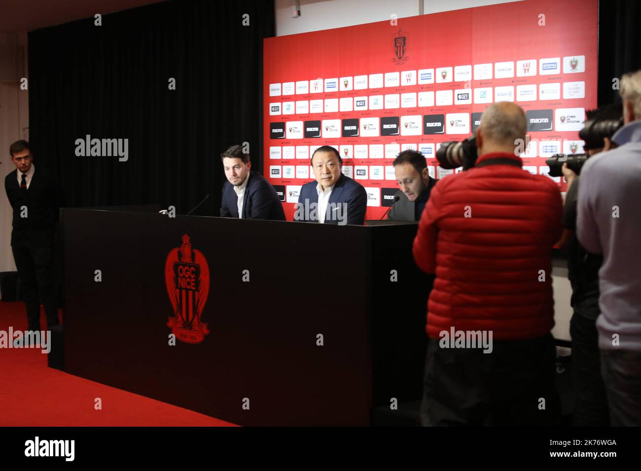 Chinese Investors Buy French Soccer Club OGC Nice. Here, during a press conference : Chien Lee, Chinese-American entrepreneur and investor and the founder and Chairman of NewCity Capital, a private investment firm, and now Chairman and biggest shareholder of OGC Nice Football Club. Stock Photo