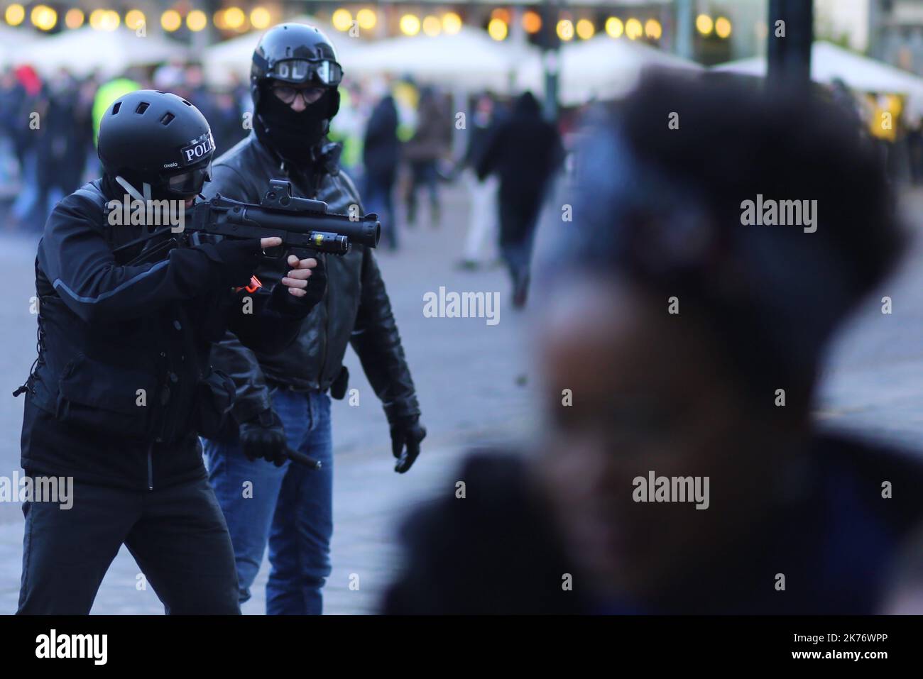 Act 12 of yellow vests protest in Paris, France, on February 02, 2019. Stock Photo