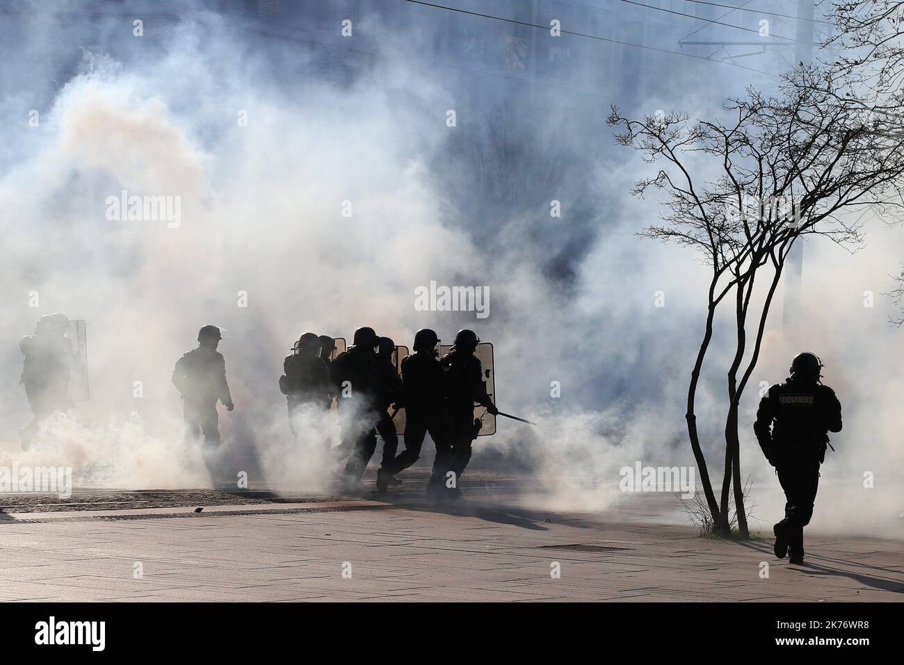 Act 12 of yellow vests protest in Paris, France, on February 02, 2019. Stock Photo