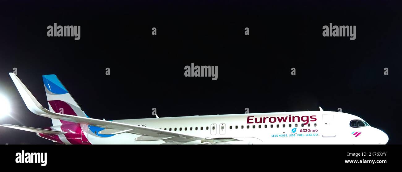 Eurowings Airplane at night at the airport Stock Photo