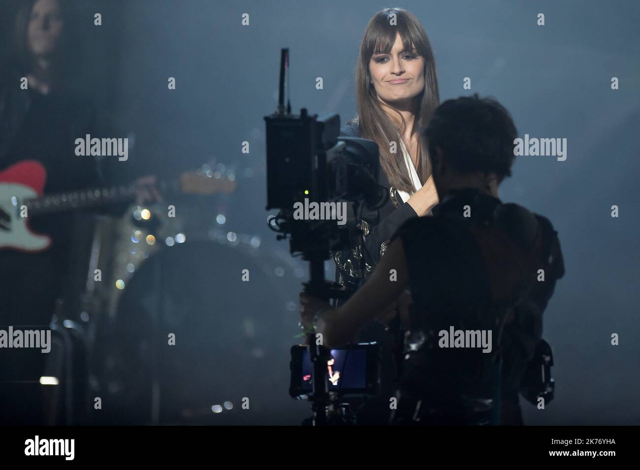 Clara Luciani celebrates after receiving the award for Female artist of the  year during the 35th Victoires de la Musique at la Seine Musicale on  February 14 2020 in Boulogne-Billancourt, France. Photo