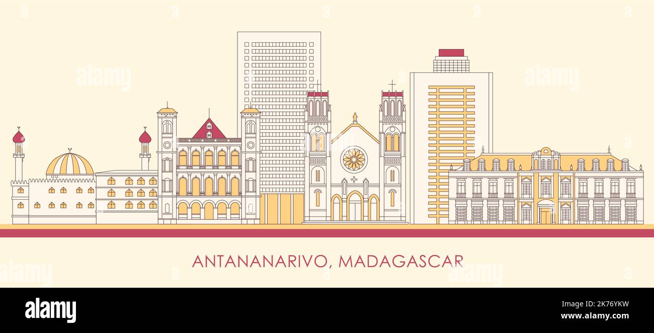 Cartoon Skyline panorama of city of Antananarivo, Madagascar - vector illustration Stock Vector
