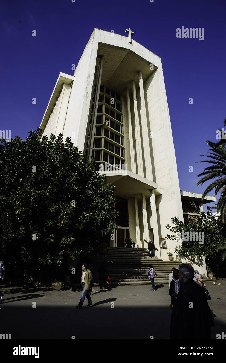 A general view of a mass in the church Notre Dame de Lourdes in