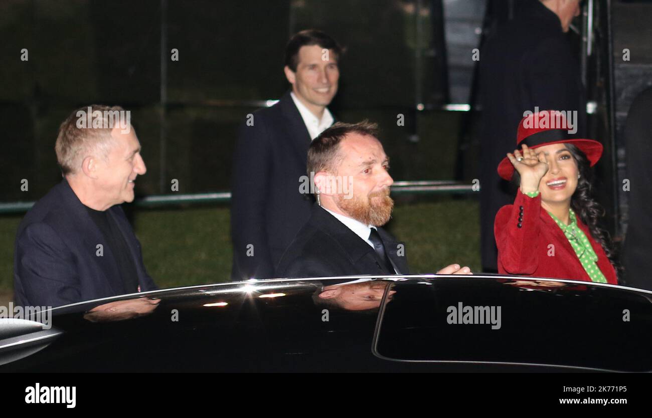 (Left) CEO of Kering Group, Francois-Henri Pinault and his wife actress Salma Hayek (R)  Stock Photo