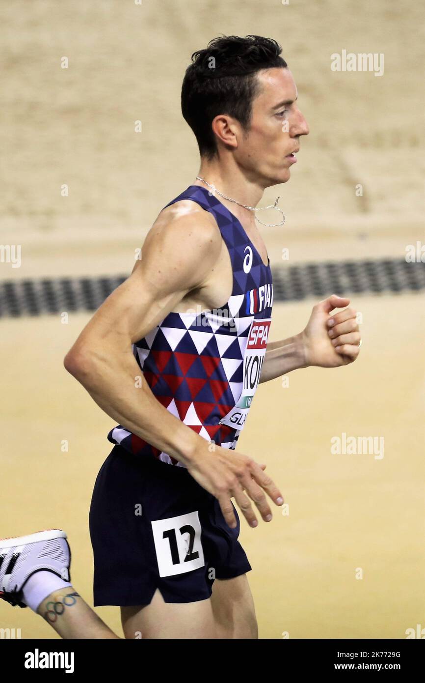 Yohan Kowal of France 3000 M Round 1 Heat 2 during the European Athletics Indoor Championships Glasgow 2019 on March 1, 2019 at the Emirates Arena in Glasgow, Scotland  Stock Photo