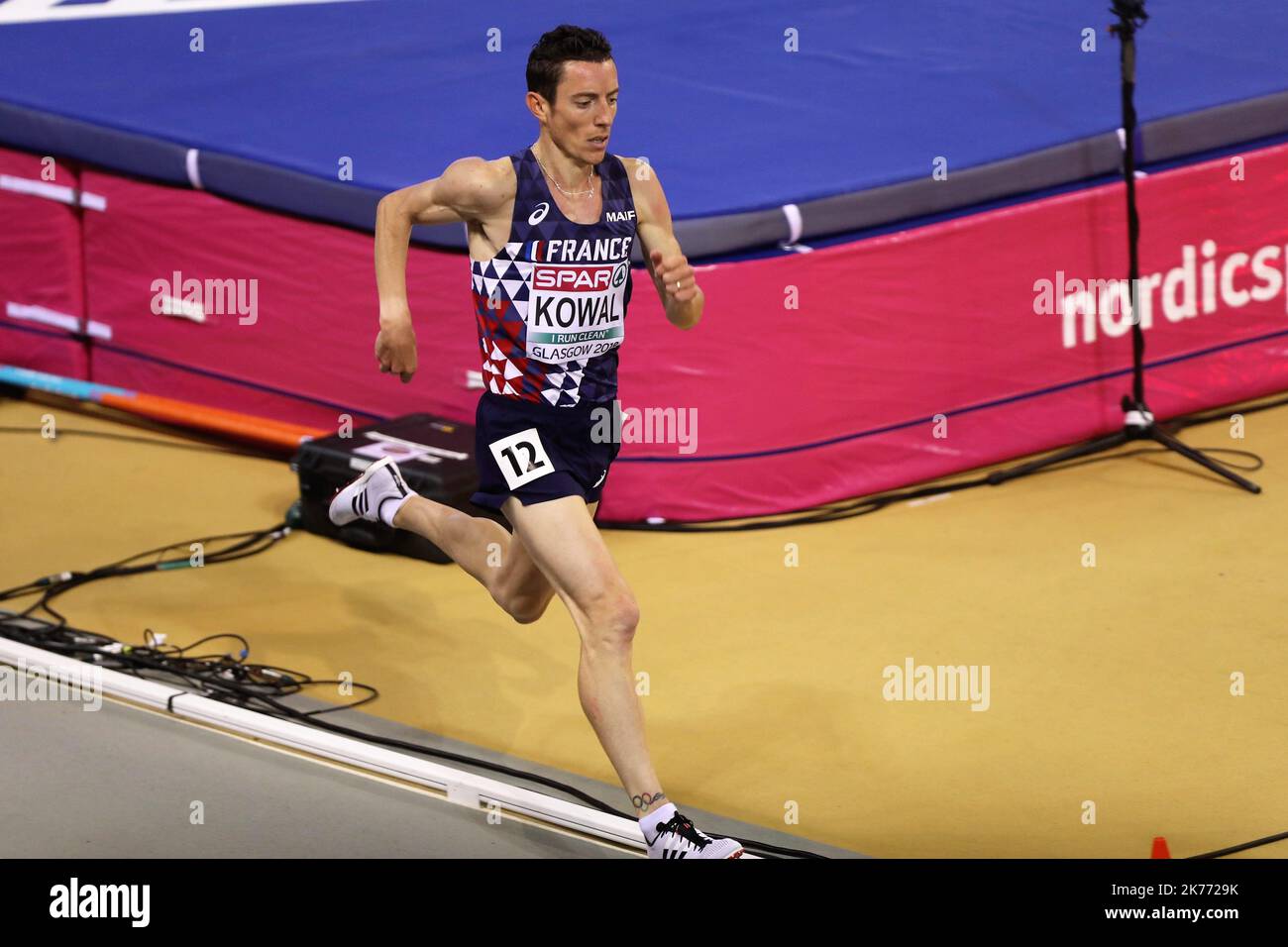 Yohan Kowal of France 3000 M Round 1 Heat 2 during the European Athletics Indoor Championships Glasgow 2019 on March 1, 2019 at the Emirates Arena in Glasgow, Scotland  Stock Photo