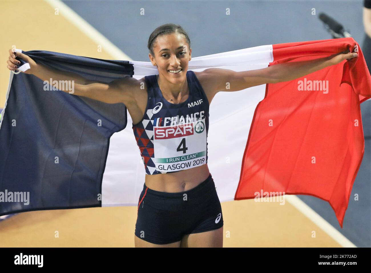 Ophelie Claude - Boxberger  of France 3000 m Final during the European Athletics Indoor Championships Glasgow 2019 on March 1, 2019 at the Emirates Arena in Glasgow, Scotland Stock Photo