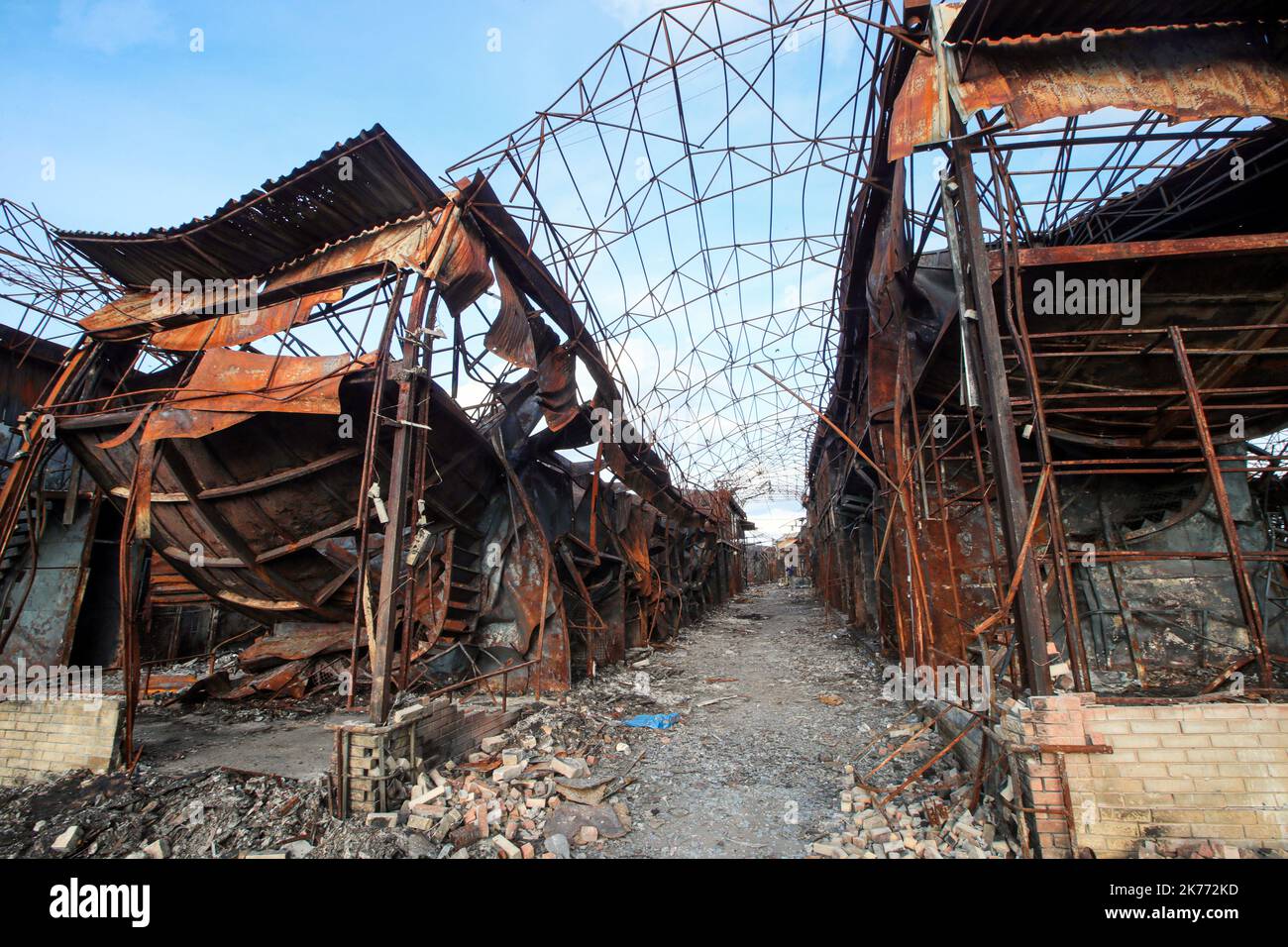 KHARKIV, UKRAINE - OCTOBER 09, 2022 - Aftermath of shelling of the ...