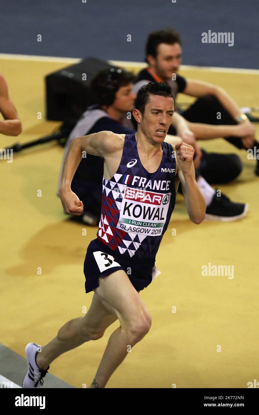Yoann Kowal of France 3000 m Final during the European Athletics Indoor Championships  Glasgow 2019 on March 2, 2019 at the Emirates Arena in Glasgow, Scotland - Photo Laurent Lairys / MAXPPP Stock Photo
