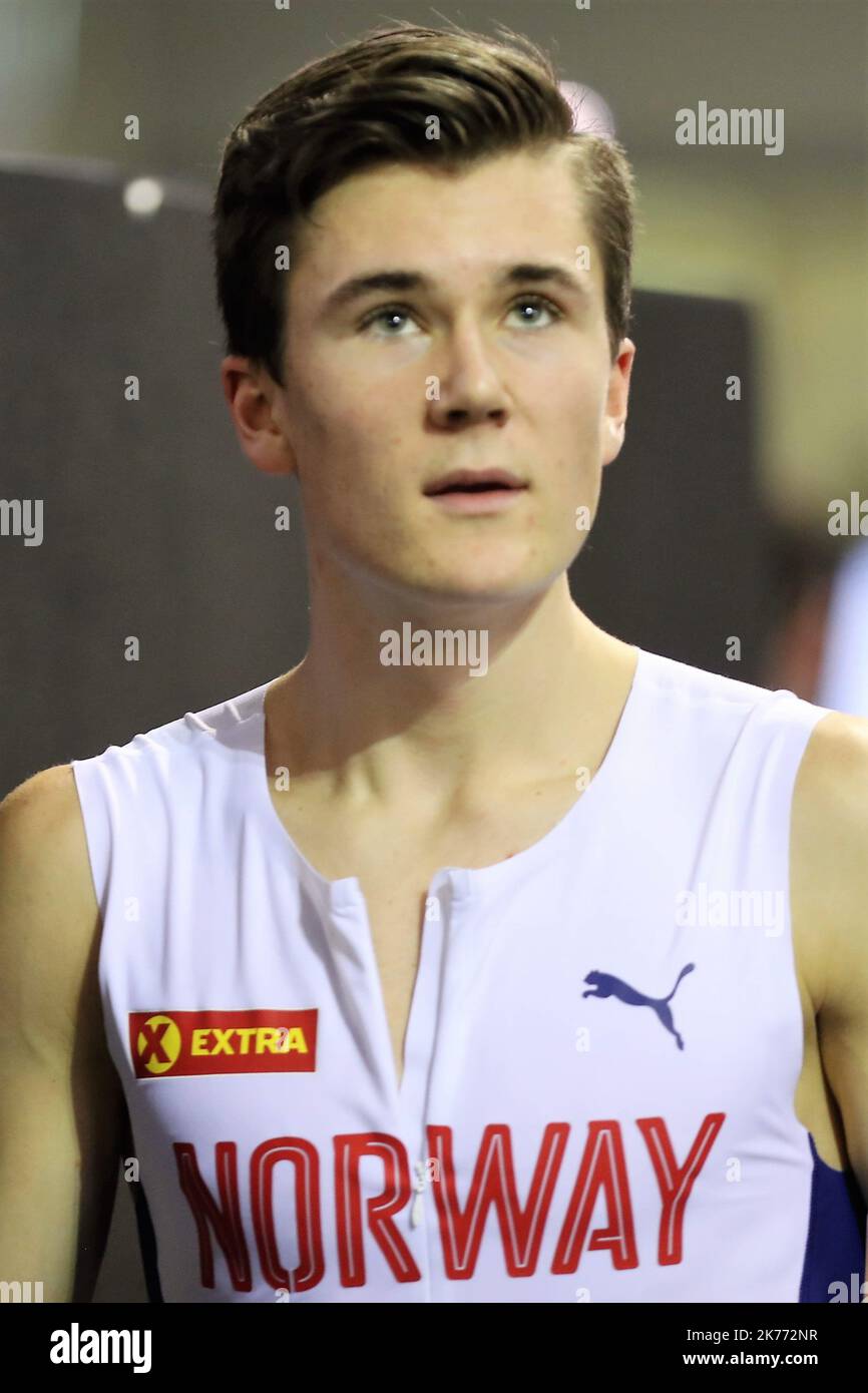 Jakob   Ingebrigtsen of Norway  3000 m Final during the European Athletics Indoor Championships  Glasgow 2019 on March 2, 2019 at the Emirates Arena in Glasgow, Scotland - Photo Laurent Lairys / MAXPPP Stock Photo