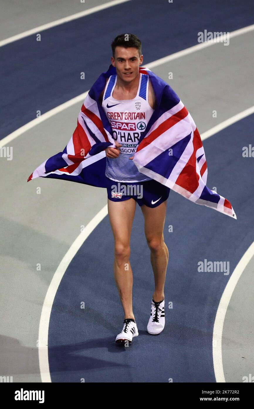 Chris  O'Hare of Great Britain 3000 m Final during the European Athletics Indoor Championships  Glasgow 2019 on March 2, 2019 at the Emirates Arena in Glasgow, Scotland - Photo Laurent Lairys / MAXPPP Stock Photo