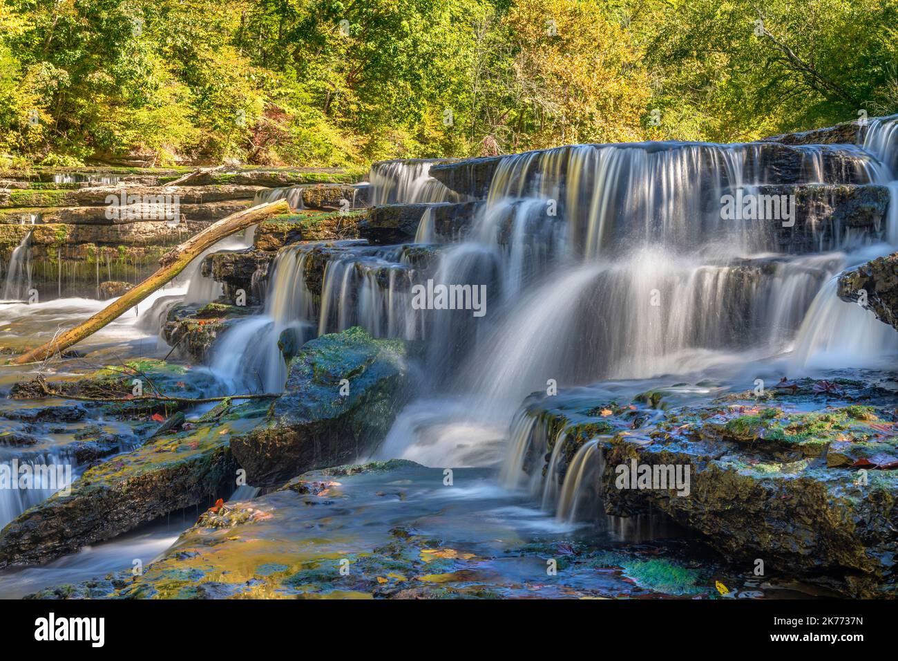 A stunningly beautiful stepped waterfall shot with a slow shutter speed ...