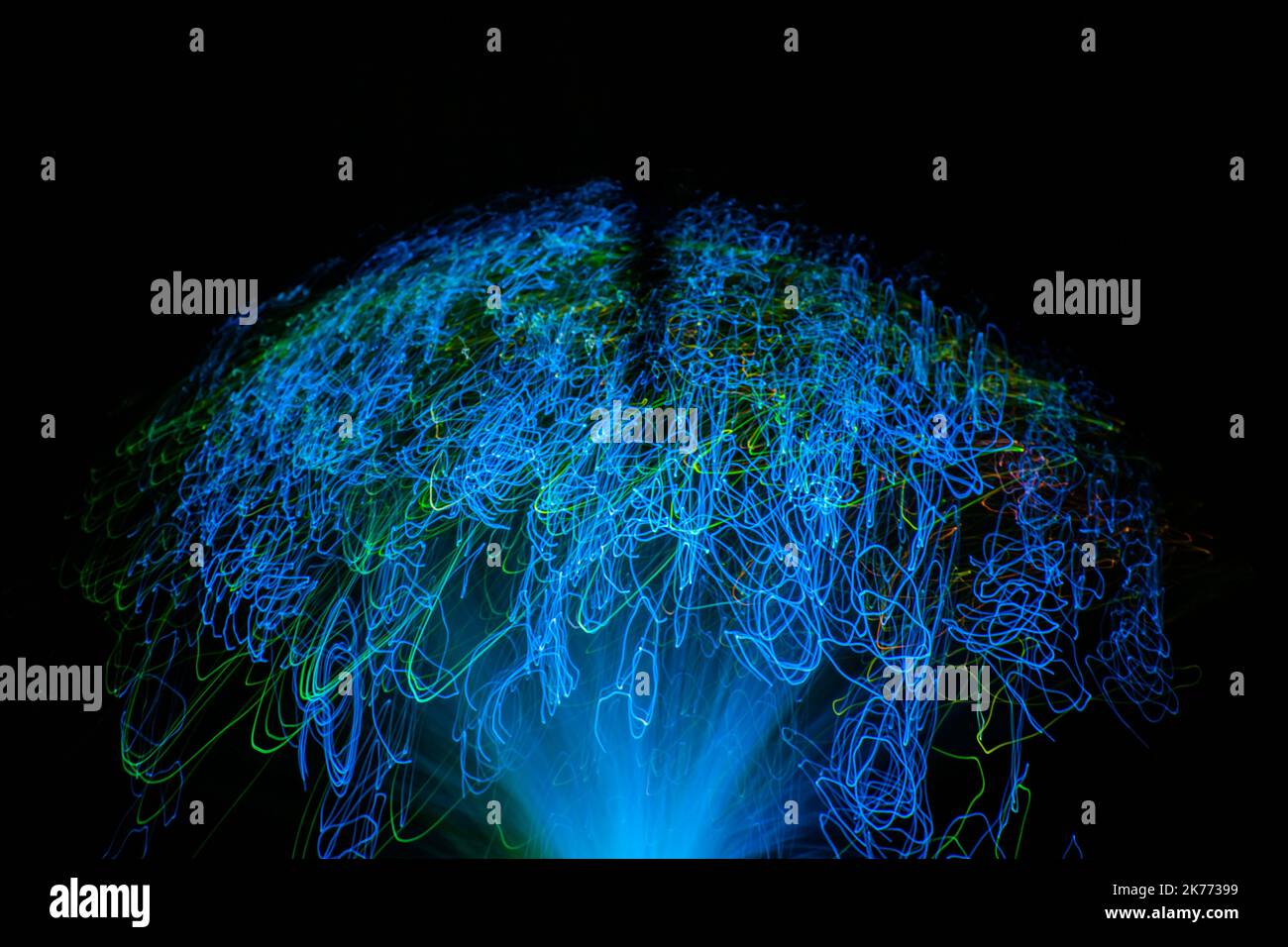 Artificial intelligence digital brain. Shaped with blue neural connection glowing lines. Stock Photo