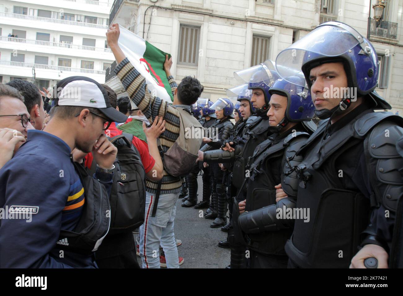 Collegians and high school students demonstrate in Algiers in front of the big post against the candidature of Abdelaziz Bouteflika for a fifth term in the presidential election©Adel Sherei/Wostok Press/Maxppp Alger, Algerie, 10/03/2019 Collegians and high school students demonstrate in Algiers in front of the big post against the candidature of Abdelaziz Bouteflika for a fifth term in the presidential election Stock Photo