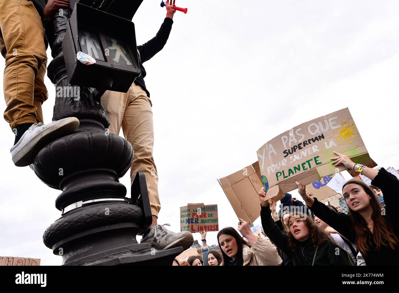 Youth protest and call for a climate strike at the initiative of Swedish activist Greta Thunberg, a 16-year-old figurehead for climate change, to warn climate change policy. Stock Photo