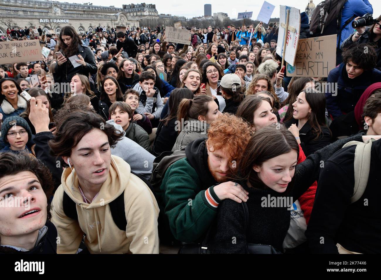 Youth protest and call for a climate strike at the initiative of Swedish activist Greta Thunberg, a 16-year-old figurehead for climate change, to warn climate change policy. Stock Photo