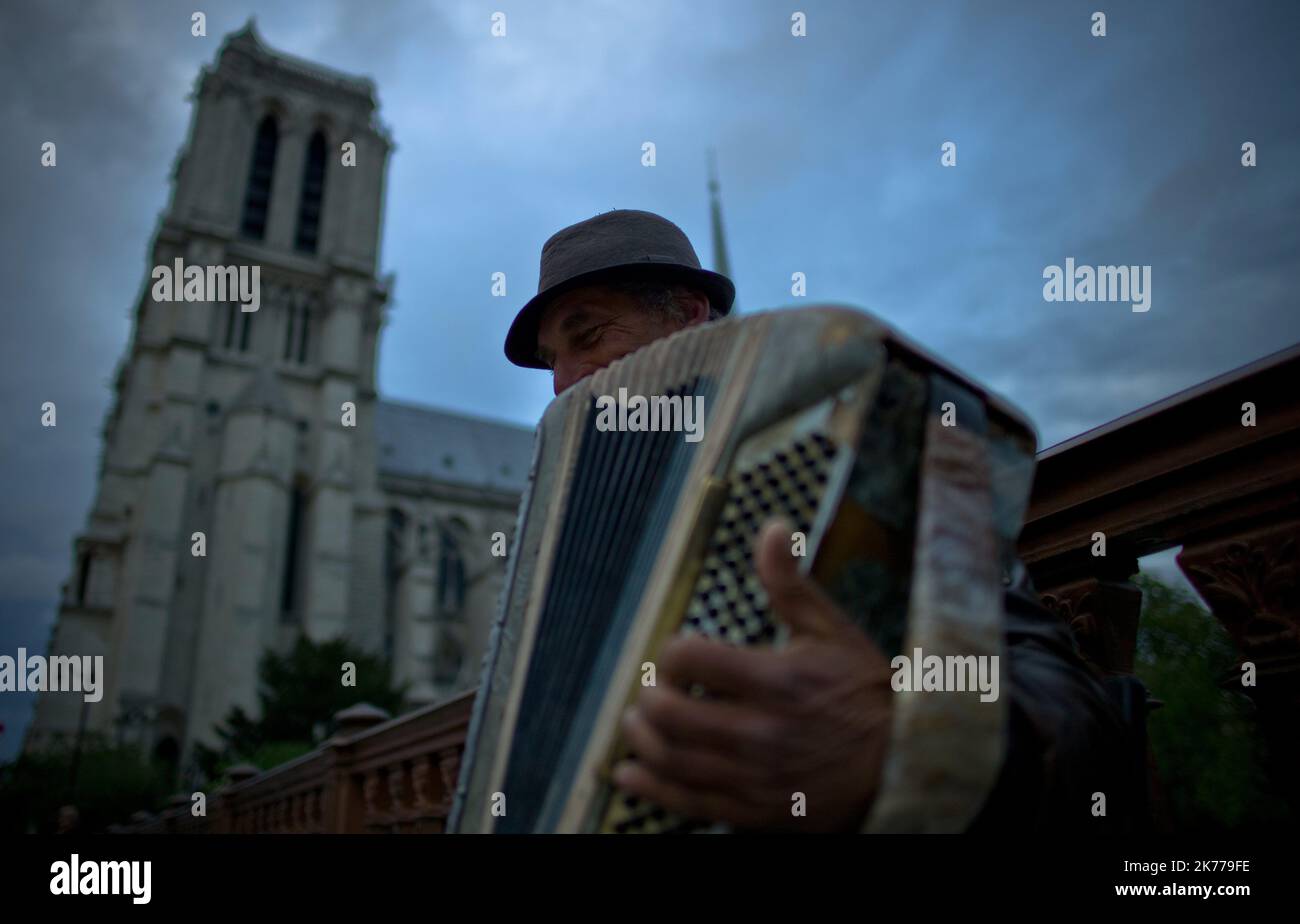 The accordion player from Notre Dame Stock Photo