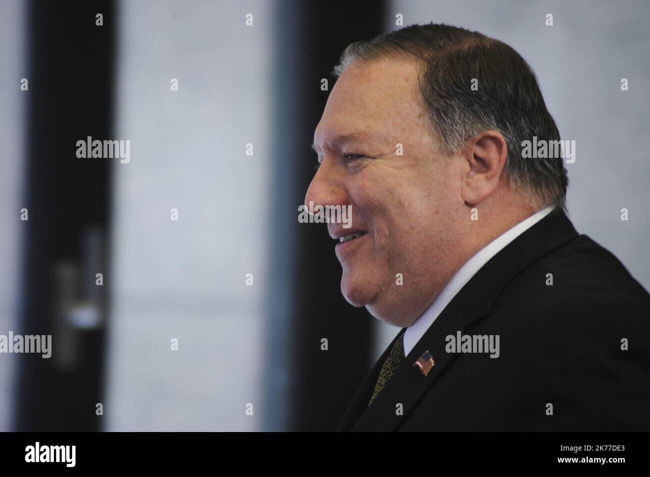 / 13/05/2019  -  Belgium / Brussels / Brussels  -  US Secretary of State for Foreign Affairs Mike POMPEO at the European Commission in Brussels. He was coming to talk about the Iranian nuclear issue with his European counterparts at a European foreign affairs council. Stock Photo