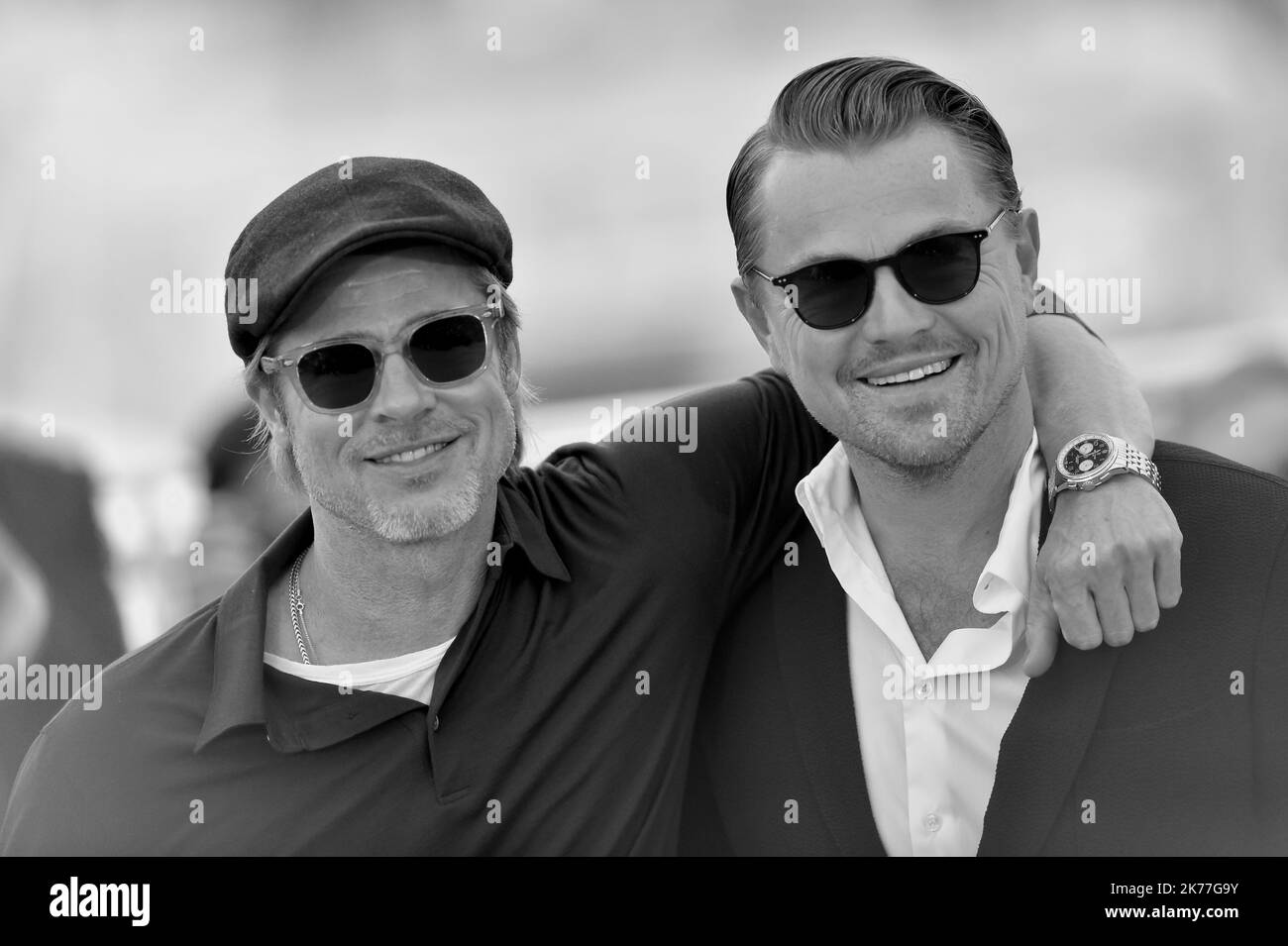 Brad Pitt, and Leonardo DiCaprio attending the photocall for Once Upon