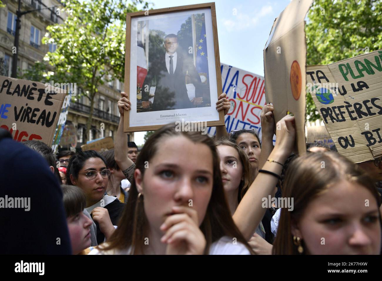 Demonstration of young people and students and call for a climate strike, to alert politicians on the climate emergency. Stock Photo