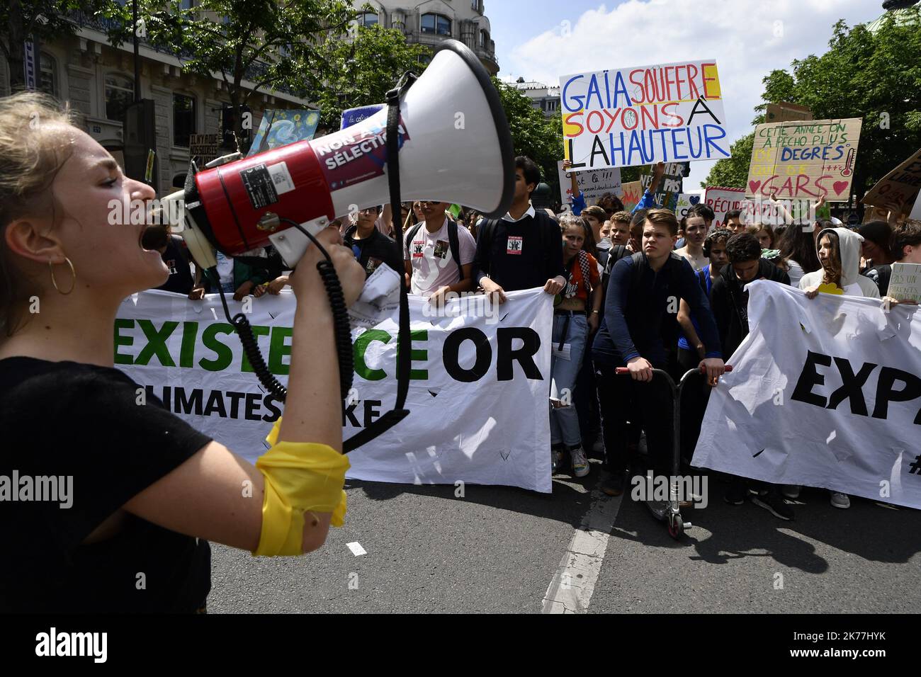 Demonstration of young people and students and call for a climate strike, to alert politicians on the climate emergency. Stock Photo