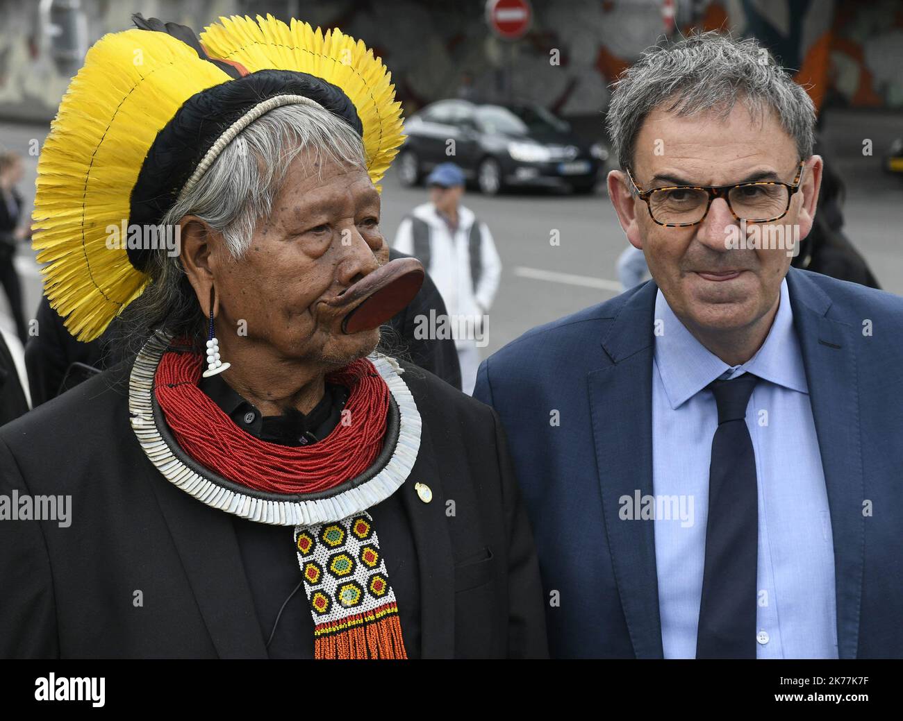 Raoni, Leader Of The Amazon Kayapo Indian in Lyon on May 28, 2019 *** Local Caption ***   Stock Photo