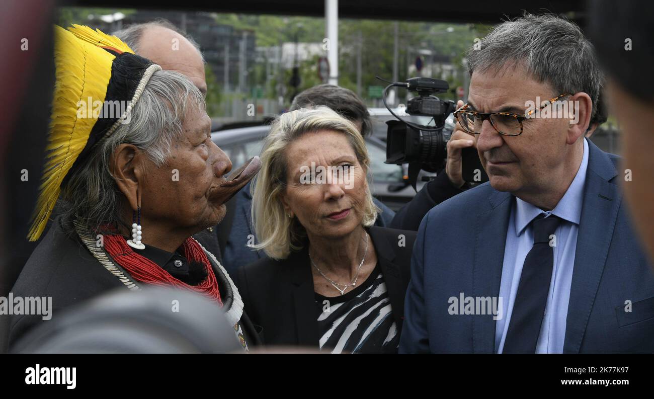 Raoni, Leader Of The Amazon Kayapo Indian in Lyon on May 28, 2019 *** Local Caption ***   Stock Photo