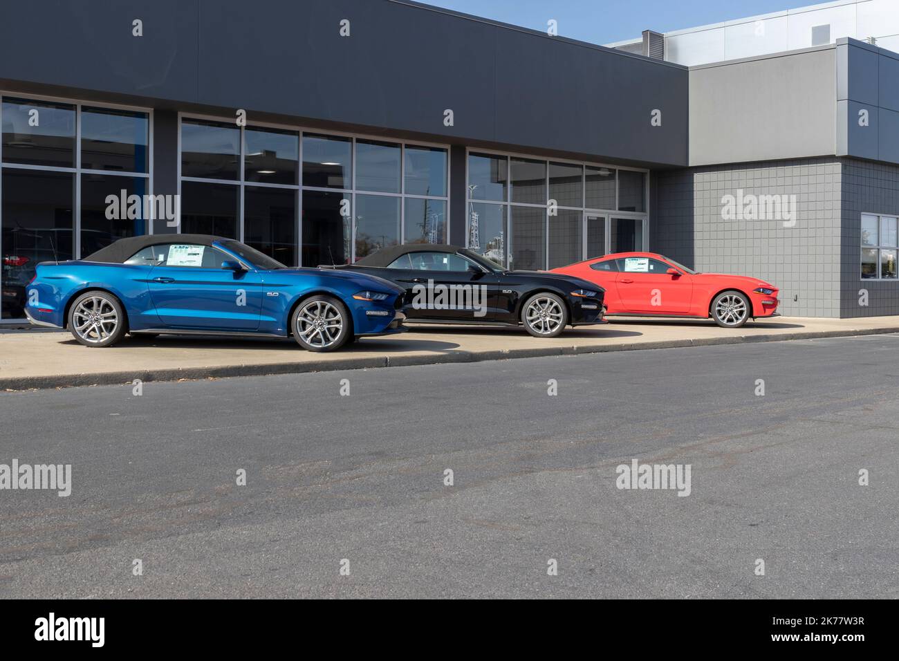 Plainfield Circa October 2022 Ford Mustang display at a dealership