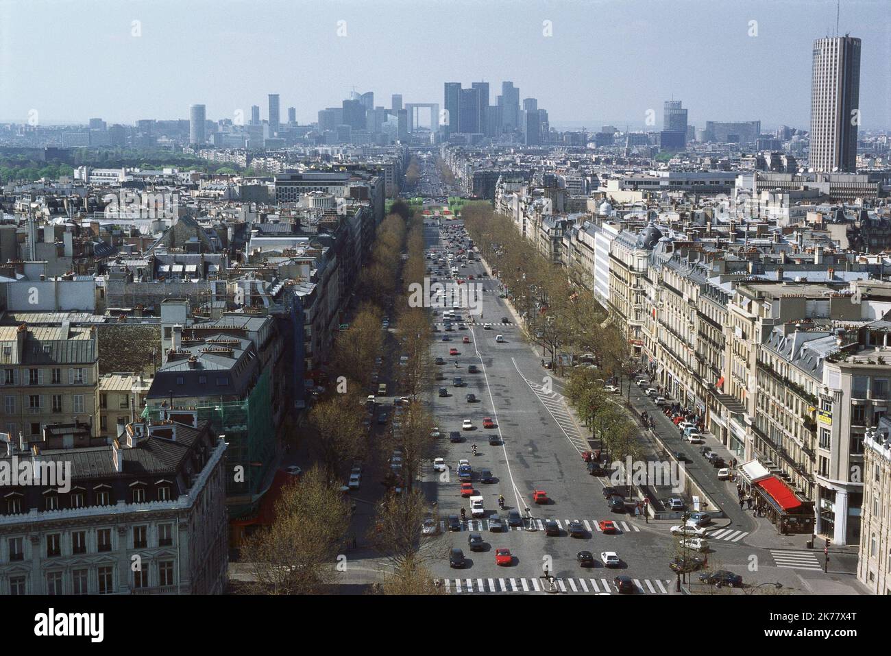 The French city will ban car traffic along the Champs Elysees and nine other routes on the first Sunday of each month, adding to the 13 areas already announced as part of the “Paris Breathes” campaign Stock Photo