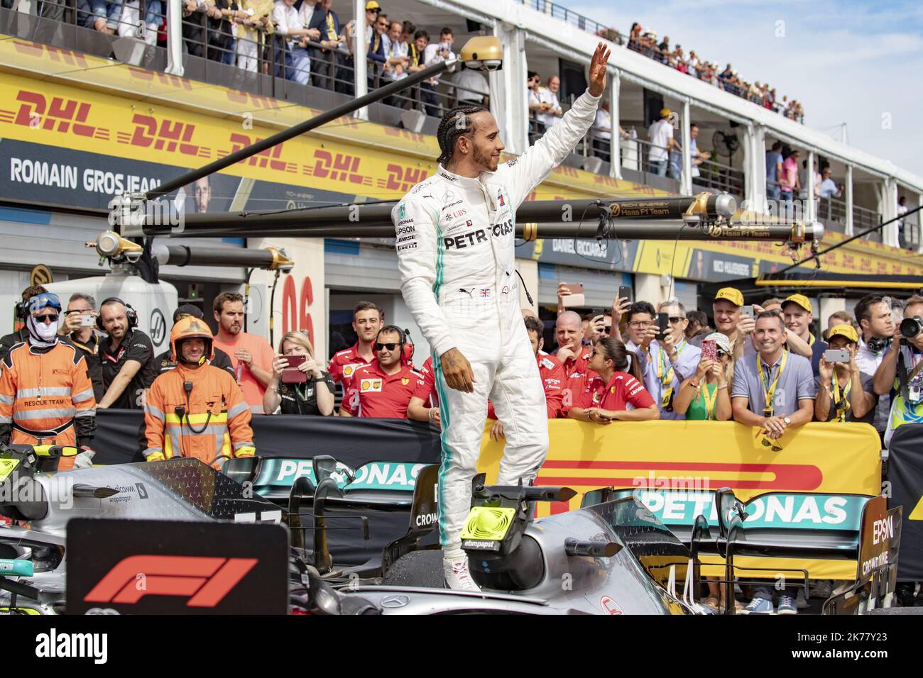 Race winner Lewis Hamilton (GBR) Mercedes AMG F1 celebrates on the ...