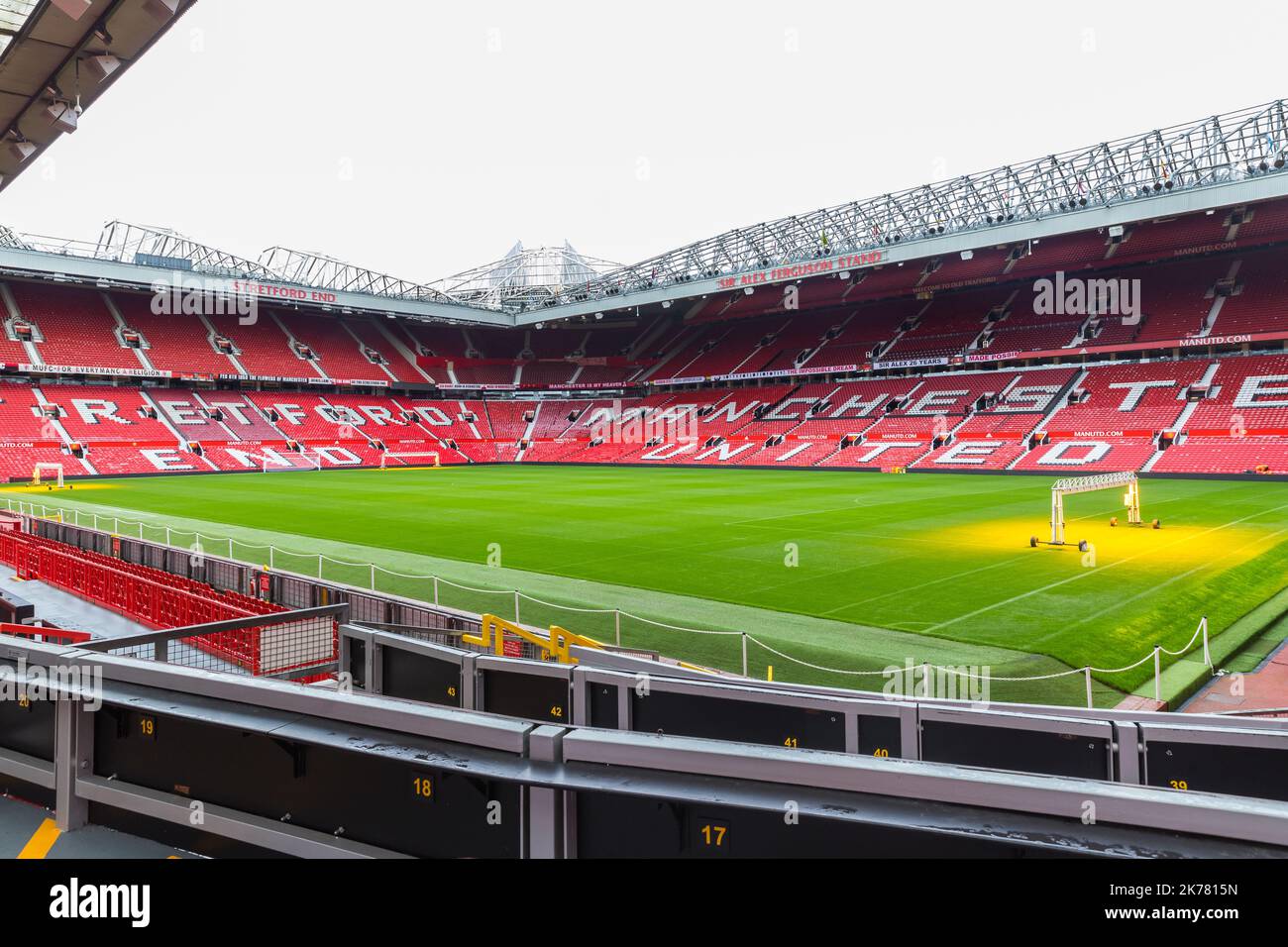 The pitch at Manchester United's Old Trafford stadium Stock Photo