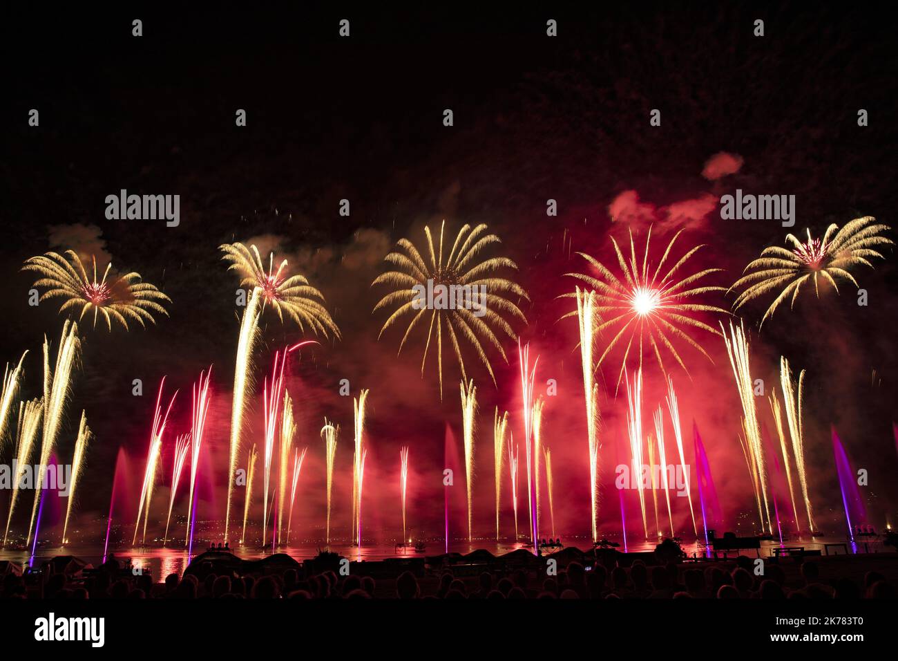 The firework display during the Lake Festival, Annecy Stock Photo Alamy