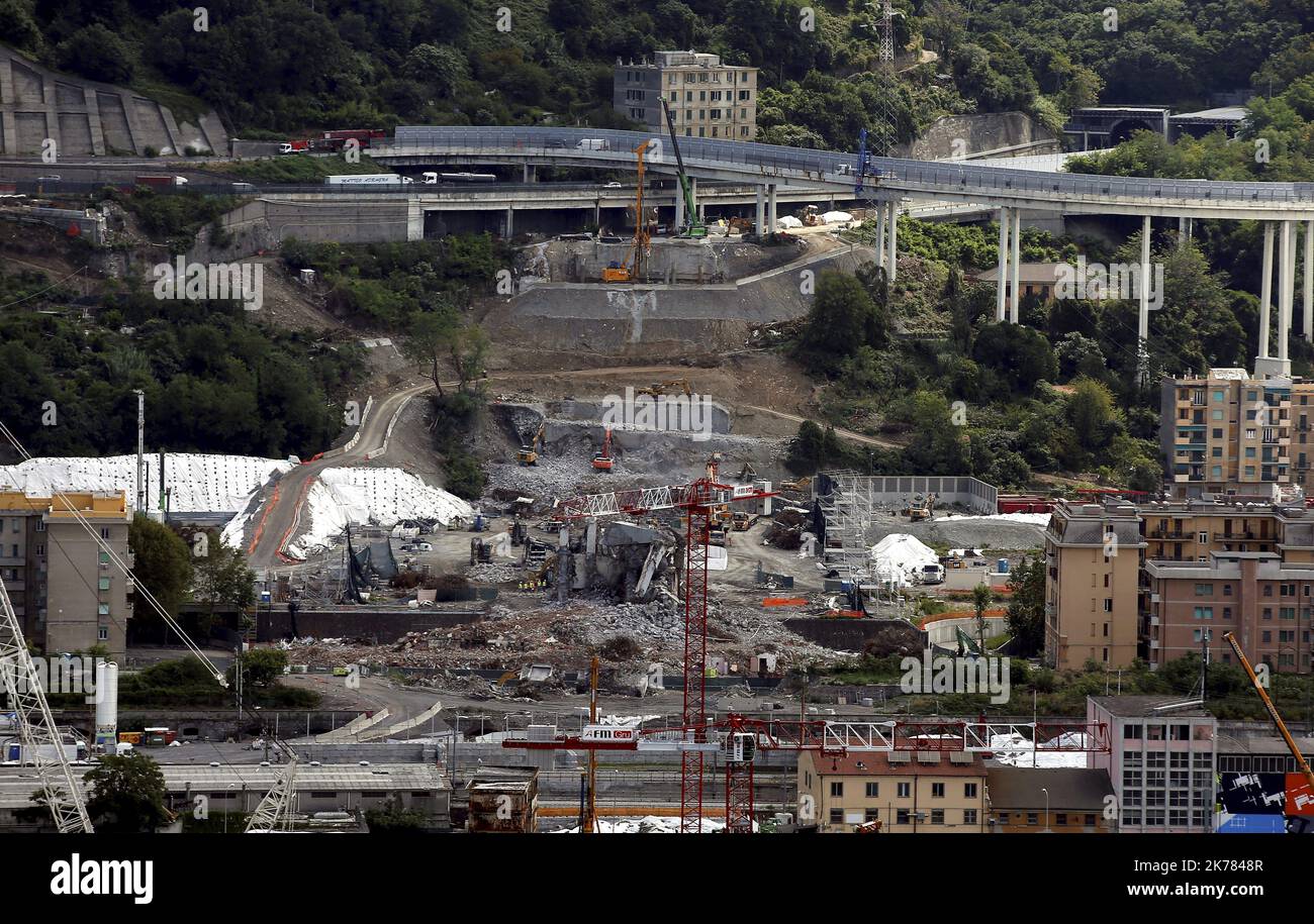 August 13, 2019 shows a general view of Genoa, on the eve of the