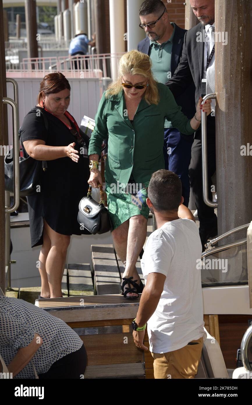 Catherine Deneuve arrives in Venice airport for the 76th Venice Film Festival 2019 Stock Photo