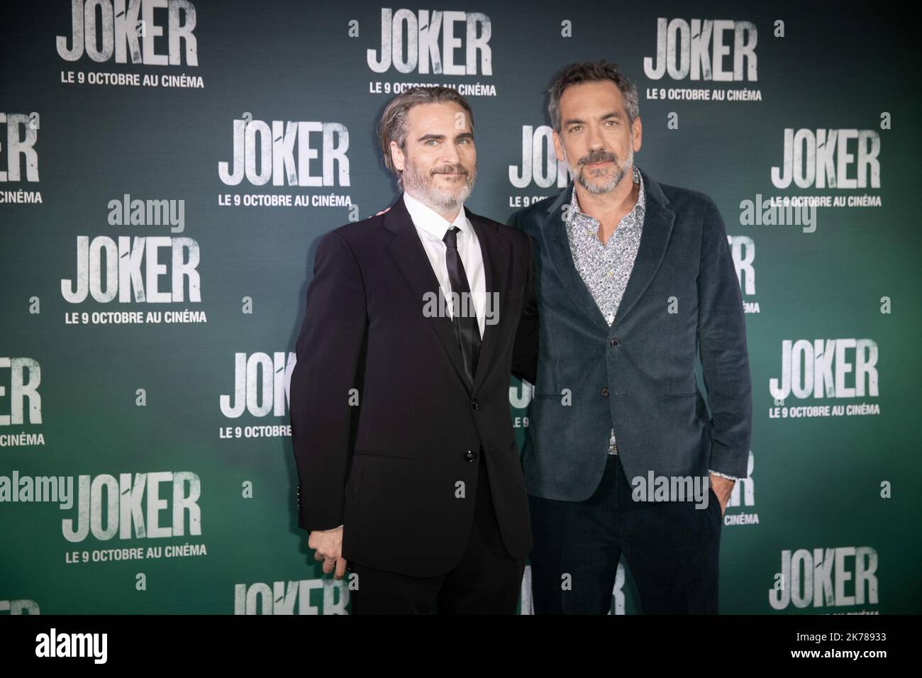 Todd Phillips And Joaquin Phoenix Photo LP / Fred Dugit -   Joker premiere in Paris, France, on sept 23rd 2019 Stock Photo