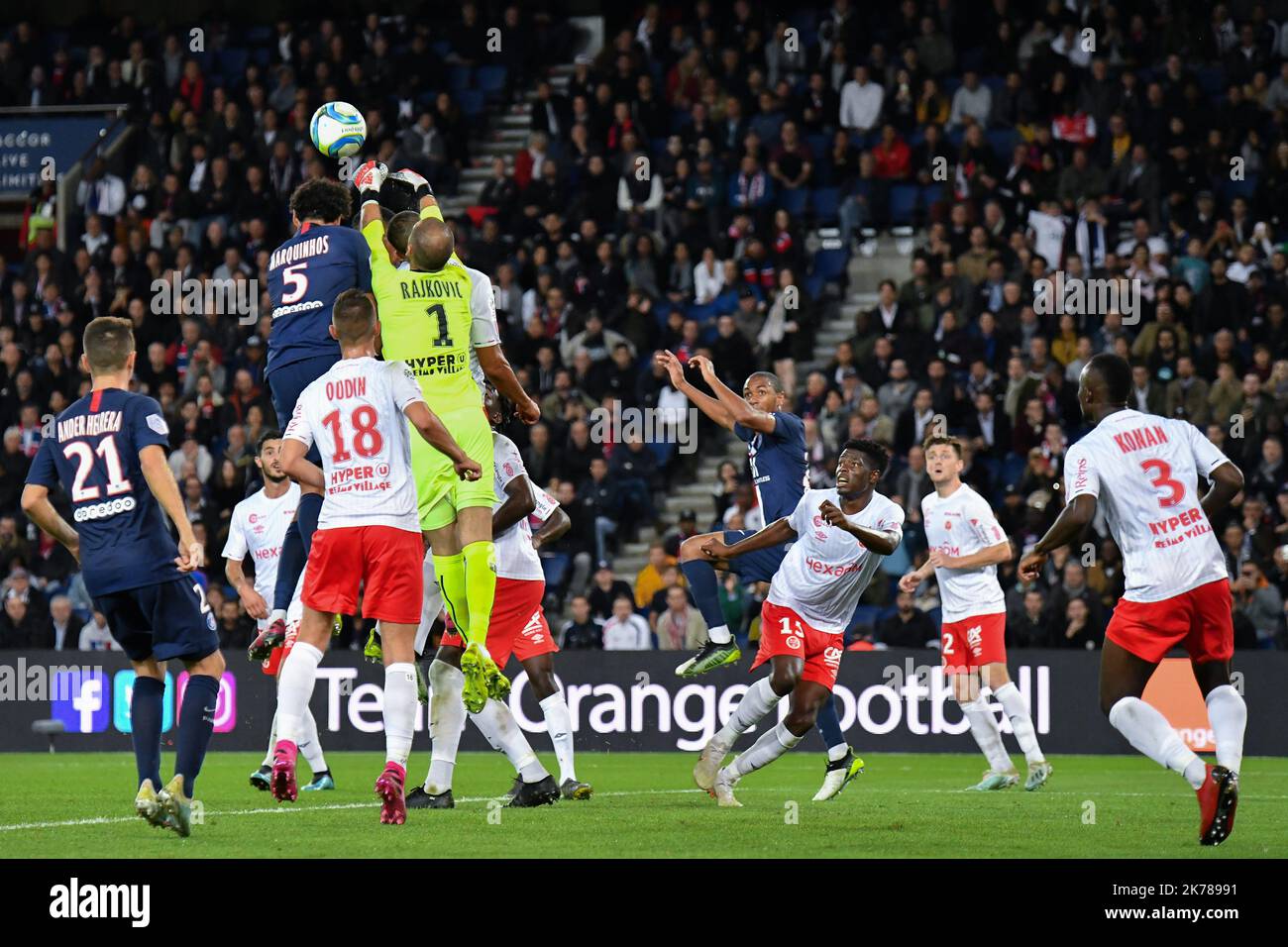 7th day of Ligue 1 Conforama. Rajkovic Predrag during the match between Paris Saint Germain (PSG) and the Stade de Reims, Parc des Princes, September 25, 2019. Stock Photo