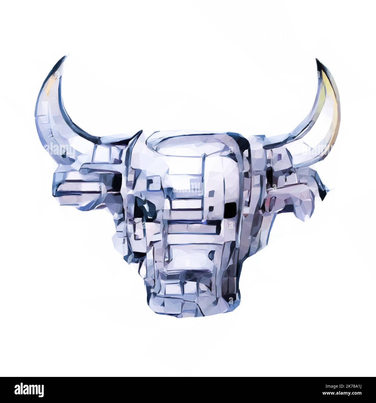 Vector of a bull's head. The head is made of steel. Mascot in Low Poly Art. Stock Vector