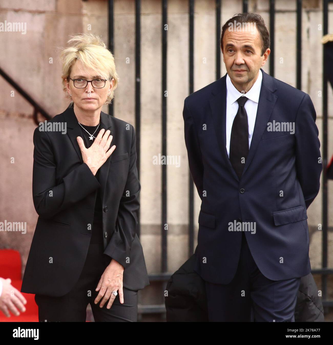 Former French president Jacques Chirac Funeral at the Eglise Saint-Sulpice (St Sulpitius' Church) in Paris, France on September 30, 2019,   Pictured: Claude Chirac, daughter of Jacques Chirac and her husand. Â© Pierre Teyssot / Maxppp Stock Photo