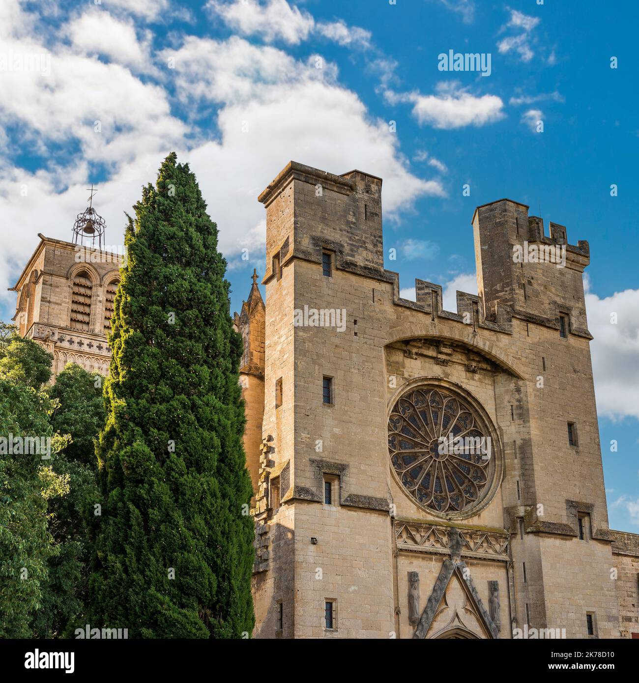 Main facade of Saint Nazaire cathedral in Béziers, Occitanie, France ...