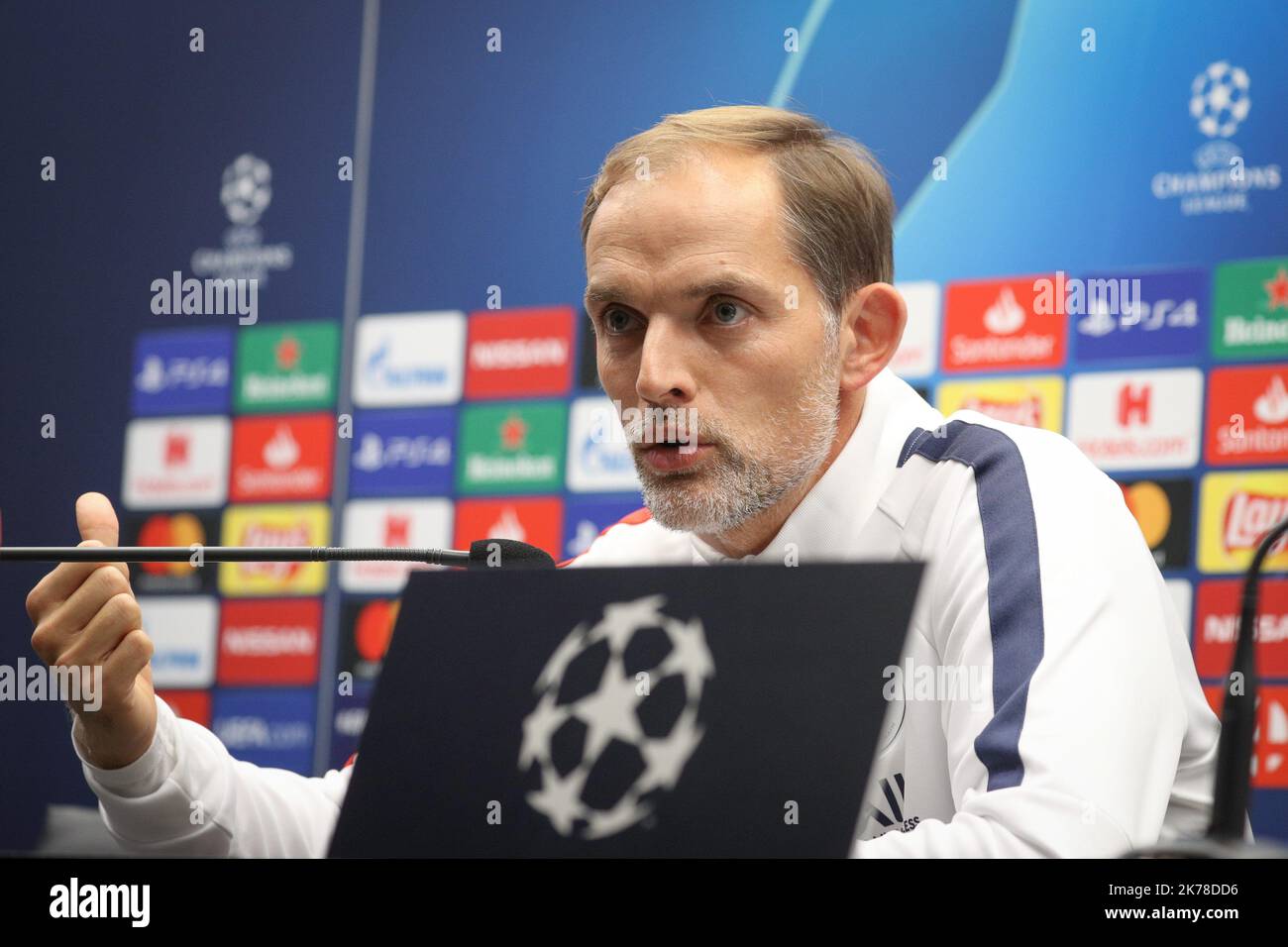 PSG's head coach Thomas Tuchel pictured during a press conference of
