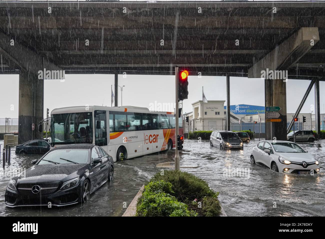 Â©PHOTOPQR/LA PROVENCE/TOMASELLI Antoine ; Marseille ; 23/10/2019 ; Inondations Ã  Marseille : pluies intenses dans les Bouches-du-RhÃ´ne    Oct 23rd 2019 - floods in southern France Stock Photo
