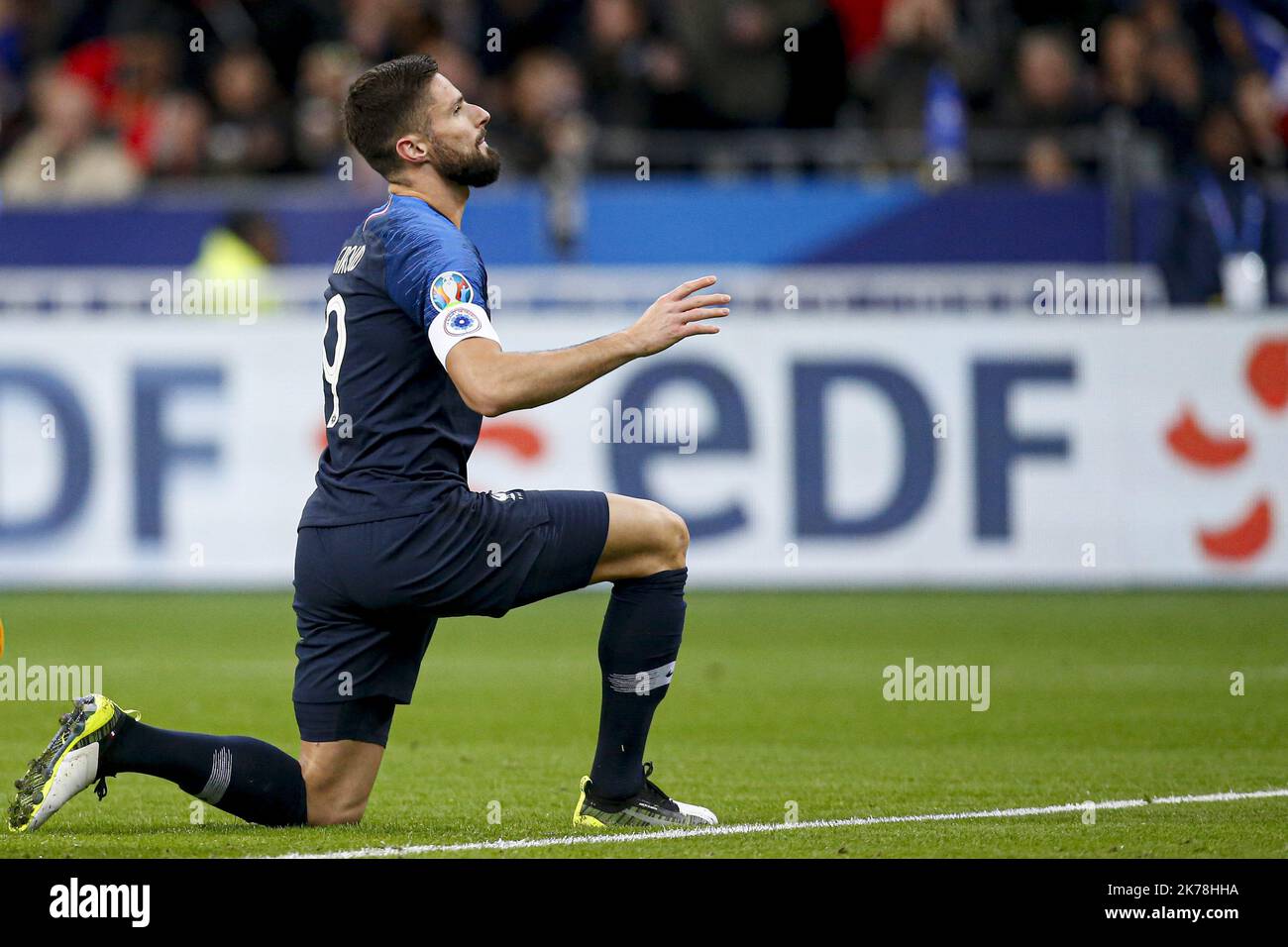Olivier Giroud of France reacts during the UEFA Euro 2020 Qualifier between France and Moldova in Paris, France. 14.11.2019 Stock Photo